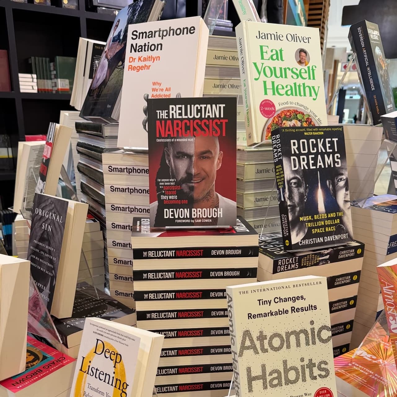 The Reluctant Narcissist on the front table at Exclusive Books